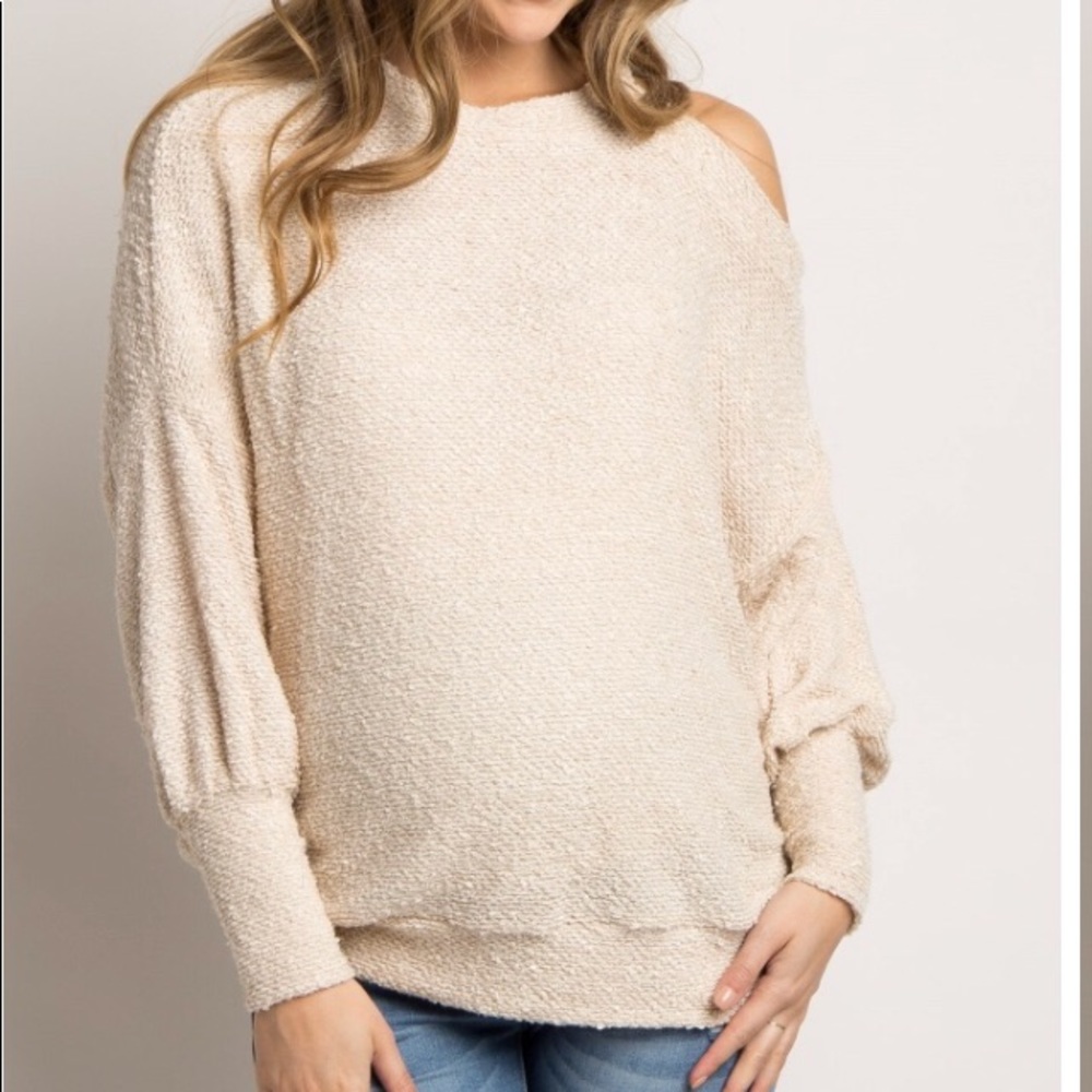 PinkBlush Beige Open Shoulder Maternity Sweater